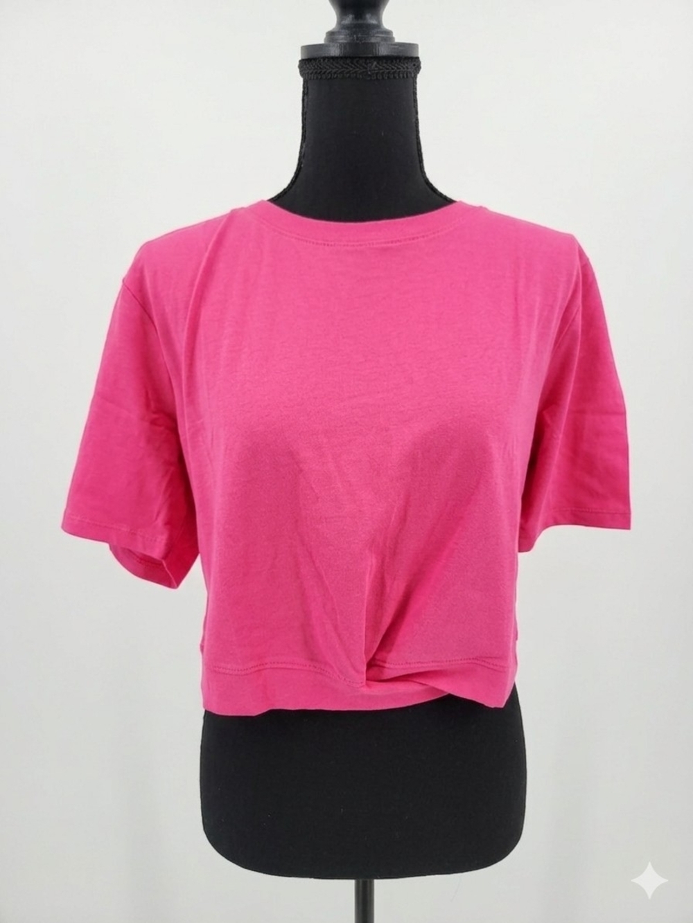 New York & Company Hot Pink Cropped Twist Tee